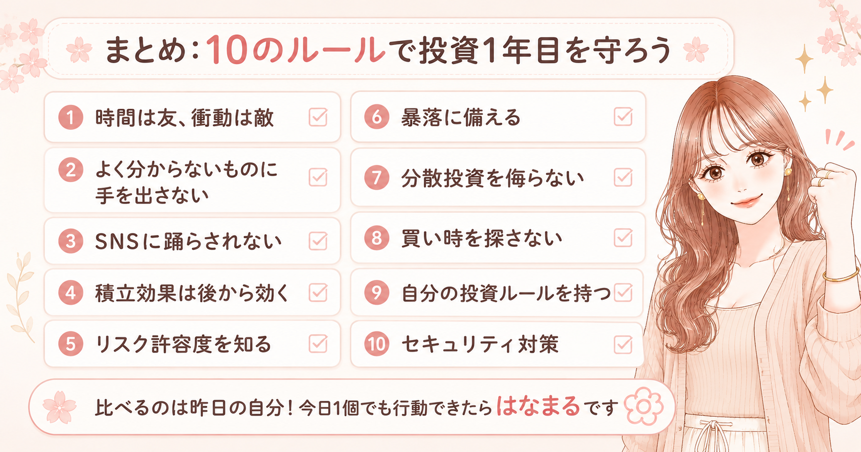 まとめ:10のルールで投資1年目を守ろうのイメージ