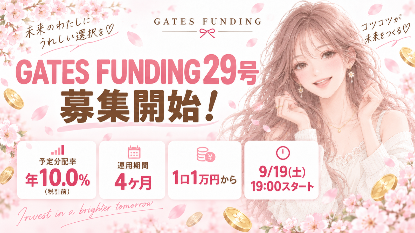 GATES FUNDING 29号 募集開始！予定分配率 年10.0%（税引前）・運用期間4ヶ月・1口1万円から・9/19(土)19:00スタート