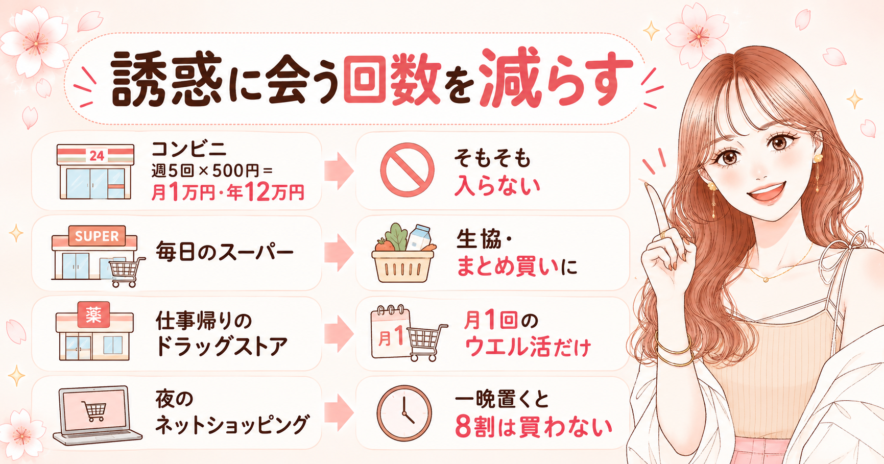 誘惑に会う回数を減らす工夫の図解